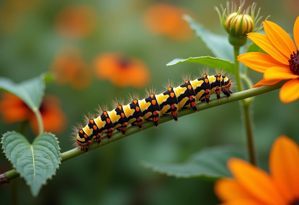 chenille jaune et noire jardin